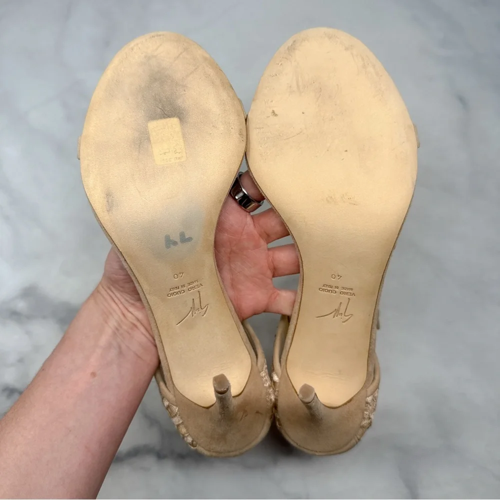 Giuseppe Zanotti Mistico Lace Cuff Buckle Suede Open Toe Stiletto Sandal Heel 40